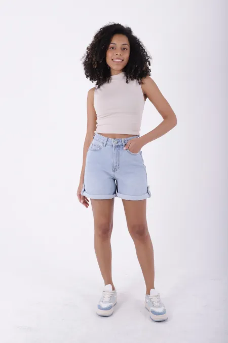 Double Folded Bottom Denim Short 292-42-(S-XL-6) Ice Blue - Tinted Double Folded Bottom Denim Short 292-42-(S-XL-6) Ice Blue - Tinted