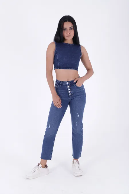 5 Düğmeli Mom Fit Kot Pantolon  745-01-(26-31)
