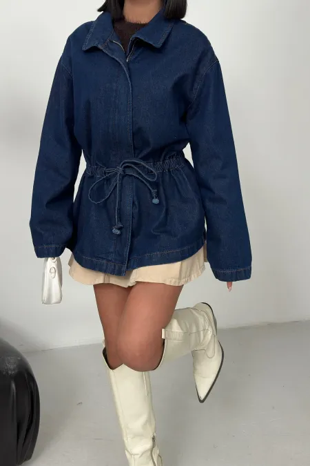 Denim Jacket with Waist Detail 6145-17-(S-L-3) Slubbed Navy Blue