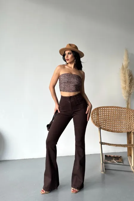 Flared Jeans with Darts on Front Waist  7021-78-(26-29-4) Brown