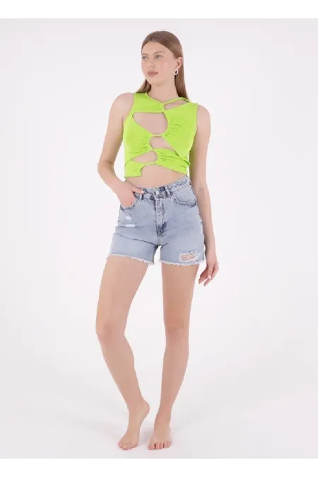 Ripped Denim Short with Fringe Ending 225-08-(S-XL-6) Snow Light Blue Ripped Denim Short with Fringe Ending 225-08-(S-XL-6) Snow Light Blue