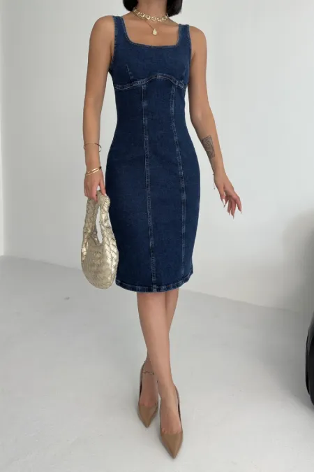 Askılı Fermuarlı Midi Elbise 3051-26-(S-XL) Askılı Fermuarlı Midi Elbise 3051-26-(S-XL)