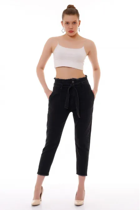 Beli Yüksek Bel Havuç Kemerli Kot Pantolon  736-23-(30-36)