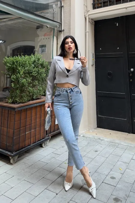 5 Düğmeli Mom Fit Kot Pantolon  745-08-(28-33)