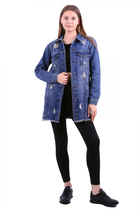 Fringe Finish Boyfriend Denim Jacket 679-02-(S-XL-6) Dark Tinted Denim Fringe Finish Boyfriend Denim Jacket 679-02-(S-XL-6) Dark Tinted Denim
