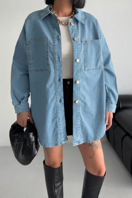 Oversize Denim Shirt 6090-25-(S+L+3) Middle Blue