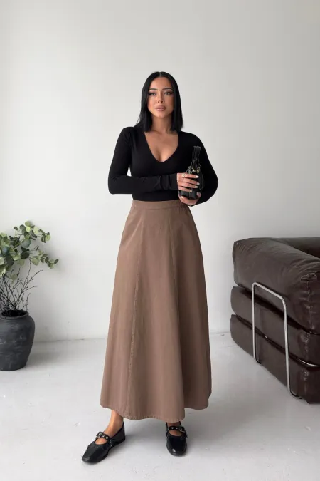 Ruffled Long Skirt with Elasticated Waist  1063-72-(36-44) Soil