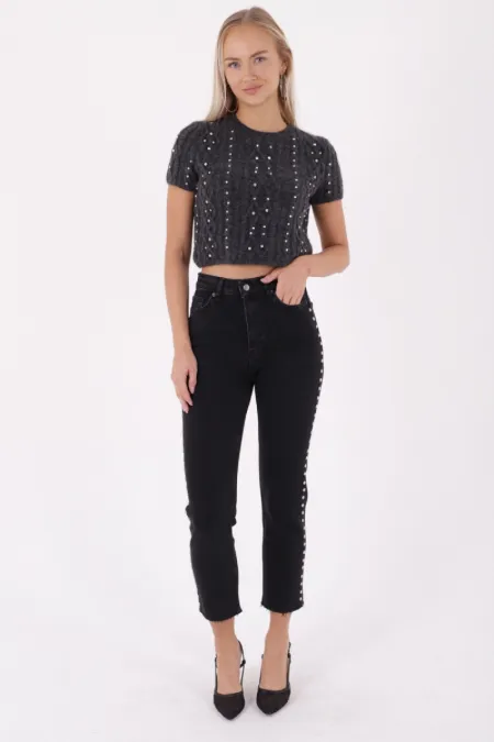 Yanı Drop Detaylı Mom Fit Kot Pantolon 1895-23-(28-33) Yanı Drop Detaylı Mom Fit Kot Pantolon 1895-23-(28-33)