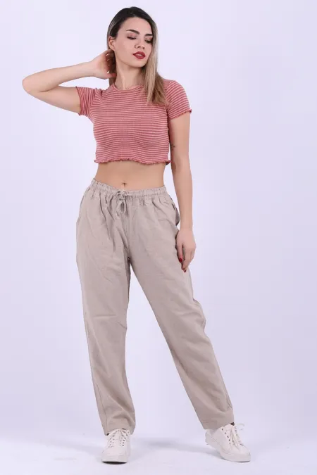 Beli Lastikli Keten Pantolon 996-80-(S-XL-6) Beli Lastikli Keten Pantolon 996-80-(S-XL-6)