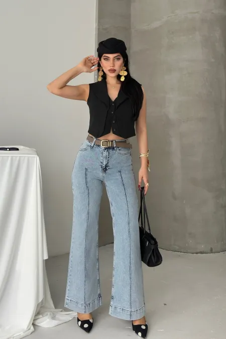 Jeans with Topstitch Detail 7163-08-(27-32) Snow Light Blue Jeans with Topstitch Detail 7163-08-(27-32) Snow Light Blue
