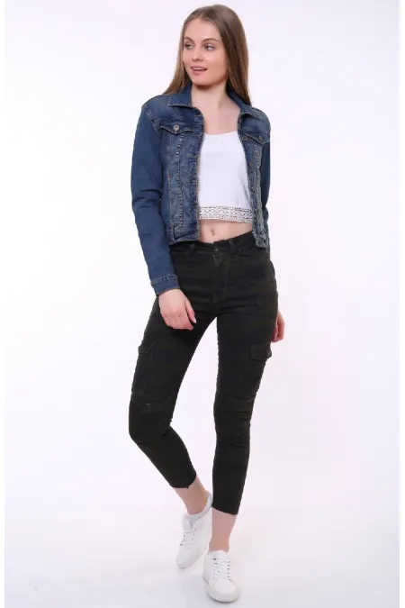 Classic Short Denim Jacket with Collar 640-02-(S-XL-6) Dark Tinted Denim Classic Short Denim Jacket with Collar 640-02-(S-XL-6) Dark Tinted Denim