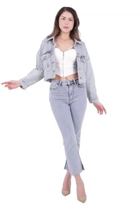 Paçası Yırtmaçlı Serpme Detaylı Mom Fit Jean  1769-08-(26-31)