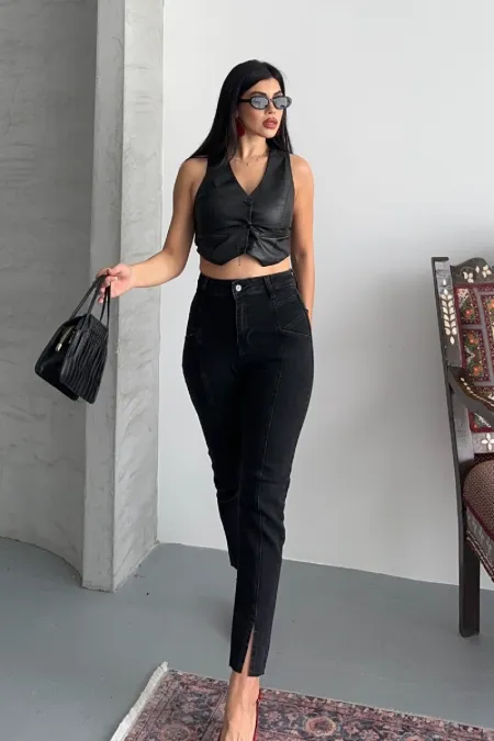 Pantalon à fente avant patchwork 1743-03-(26-28)