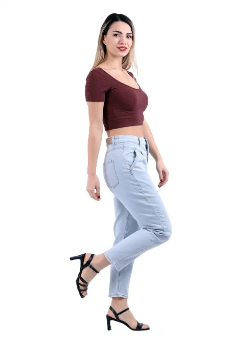 Önü Contalı Mom Fit Kot Pantolon  1720-42-(28-33)