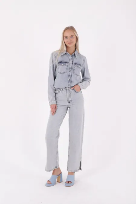 Çıtçıtlı Kot Gömlek 6013-08-(S-XL) Çıtçıtlı Kot Gömlek 6013-08-(S-XL)