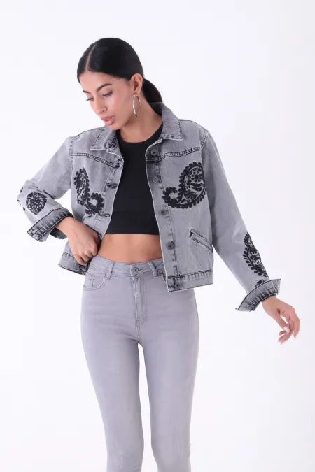 Denim Jacket with Embroidery 648-23-(S-XL-6) Regular Anthracite Denim Jacket with Embroidery 648-23-(S-XL-6) Regular Anthracite