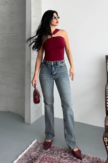 Kesik Paça Straight Fit Kot Pantolon  7114-62-(28-33)