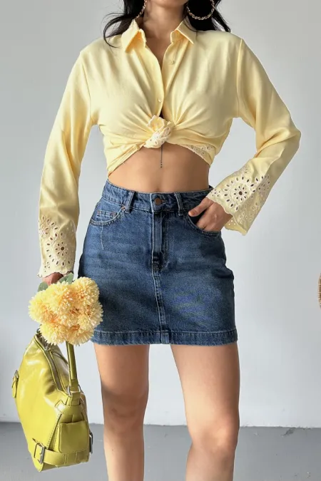 Mini Denim Skirt 1046-01-(36-42-6-2) Dark Blue Denim