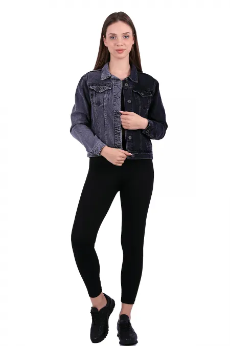 Classic Short Denim Jacket with Collar 640-0333-(S-XL) Anthracite & Snow Anthracite Classic Short Denim Jacket with Collar 640-0333-(S-XL) Anthracite & Snow Anthracite