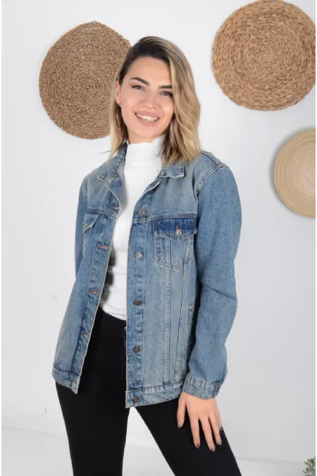 Classic Regular Boyfriend Denim Jacket 650-62-(S-XL-6) Middle Blue - Tinted Classic Regular Boyfriend Denim Jacket 650-62-(S-XL-6) Middle Blue - Tinted