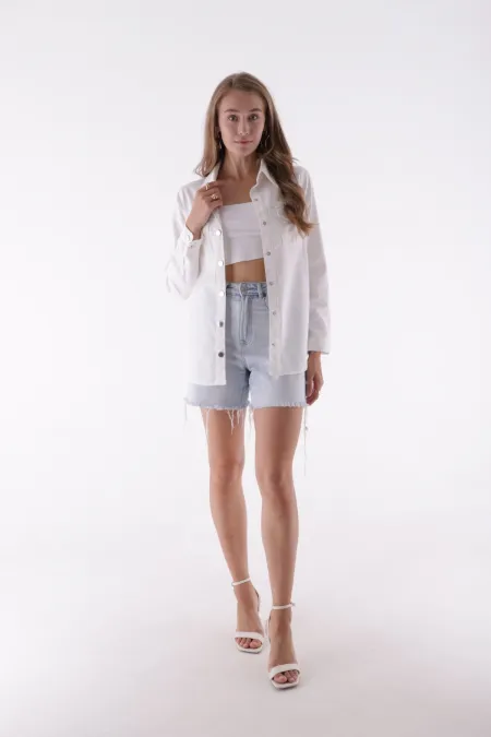 Denim Shirt with Snap Buttons 6013-50-(-SXL) White