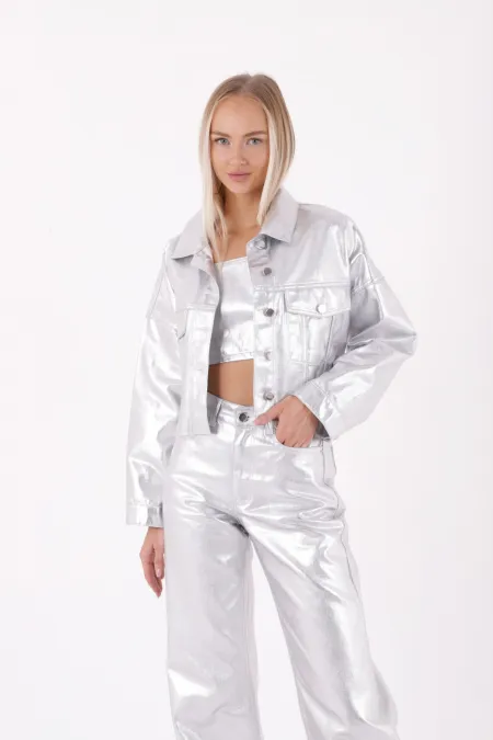 Short Oversize Denim Jacket 651-45-(S-XL) Silver Short Oversize Denim Jacket 651-45-(S-XL) Silver