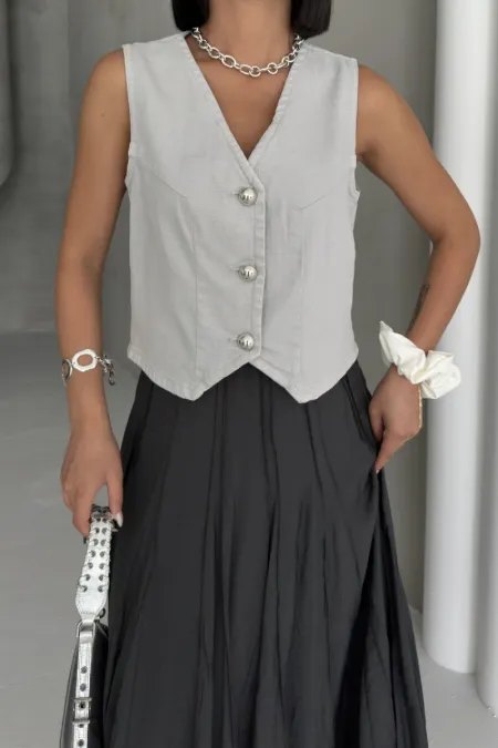 Denim Vest with Buttons 6156-94-(S-XL) Light Grey Denim Vest with Buttons 6156-94-(S-XL) Light Grey
