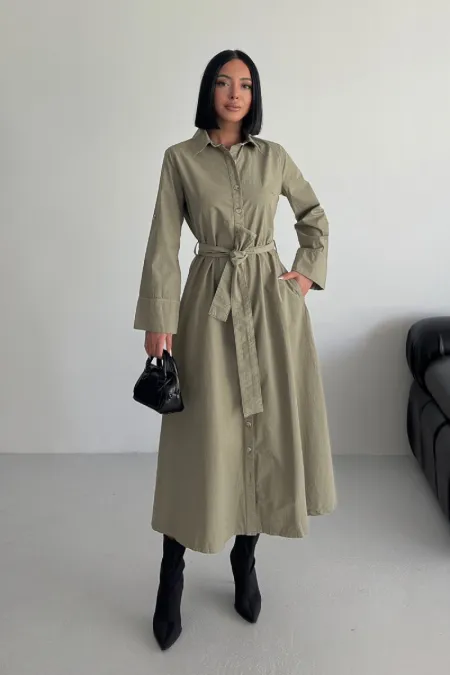 Düğmeli Uzun Boy Kot Elbise 3047-74-(S-XL) Düğmeli Uzun Boy Kot Elbise 3047-74-(S-XL)
