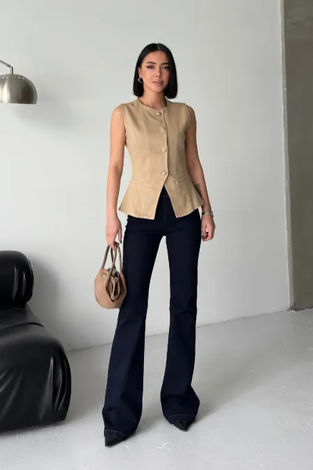 Elastic Waist Tight Pants 7086-17-(27-32) Slubbed Navy Blue