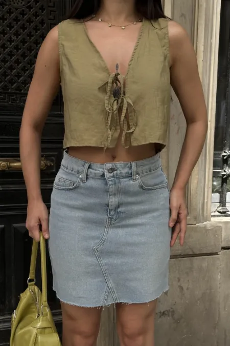 Mini Denim Skirt with Triangle Detail 1040-15-(38-44-6) Light Blue Denim