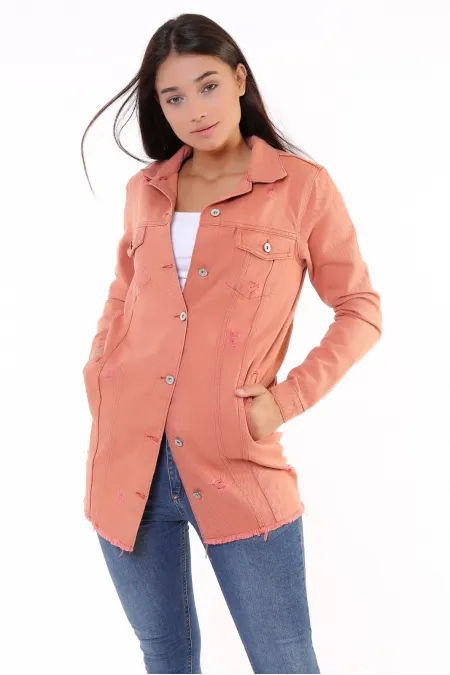 Fringe Finish Boyfriend Denim Jacket 679-75-(S-XL-6) Roof Tile Fringe Finish Boyfriend Denim Jacket 679-75-(S-XL-6) Roof Tile