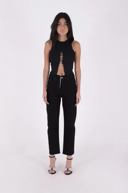 Fringe Ending High Waisted Mom Fit Jean  764-07-(29-32-4) Black