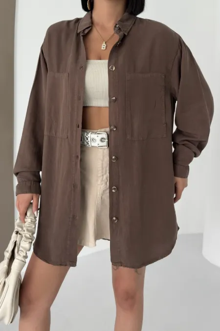Uzun Tunik Keten Gömlek  HS611-78-(S-XL)