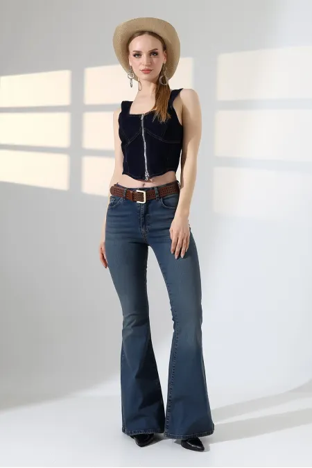Wide Leg Flared Jean 7067-62-(27-32) Middle Blue - Tinted Wide Leg Flared Jean 7067-62-(27-32) Middle Blue - Tinted