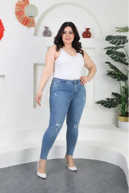Lazer Yırtıklı Kot Pantolon 526-15-(48-54) Lazer Yırtıklı Kot Pantolon 526-15-(48-54)