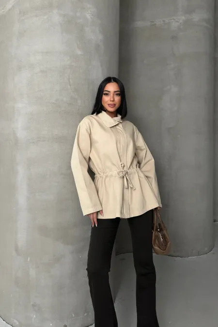 Denim Jacket with Waist Detail 6145-65-(S-L-3) Stone