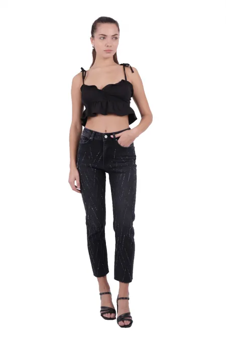 Taşlı Mom Fit Kot Pantolon 1725-03-(26-28) Taşlı Mom Fit Kot Pantolon 1725-03-(26-28)