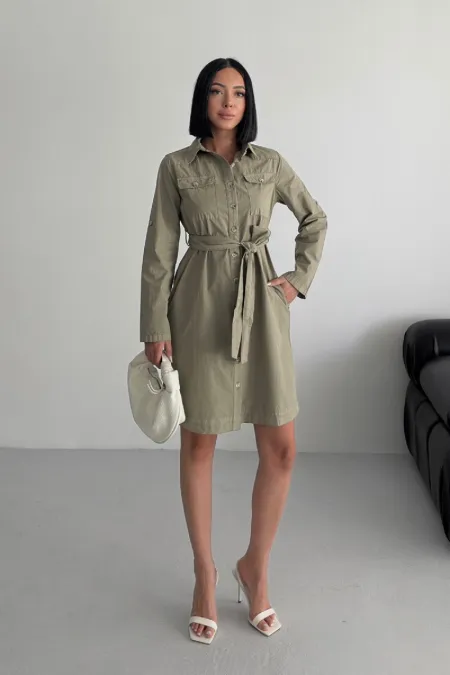 Düğmeli Uzun Gömlek Elbise 6102-74-(S-XL) Düğmeli Uzun Gömlek Elbise 6102-74-(S-XL)