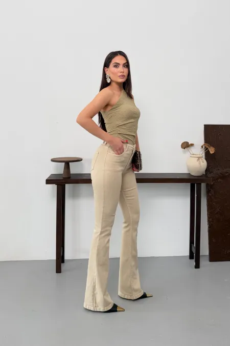 High Waisted and Flared Leg Skinny Jean 867-65-(27-32) Stone High Waisted and Flared Leg Skinny Jean 867-65-(27-32) Stone