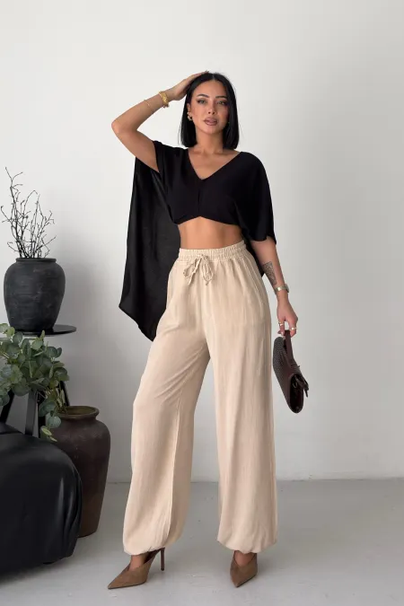 Trouser with Elasticated Waist and Hem HS720-65-(S-XL) Stone Trouser with Elasticated Waist and Hem HS720-65-(S-XL) Stone