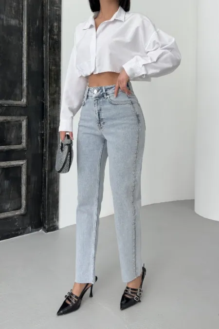 Side Embellished Jeans 7110-08-(27-32) Snow Light Blue