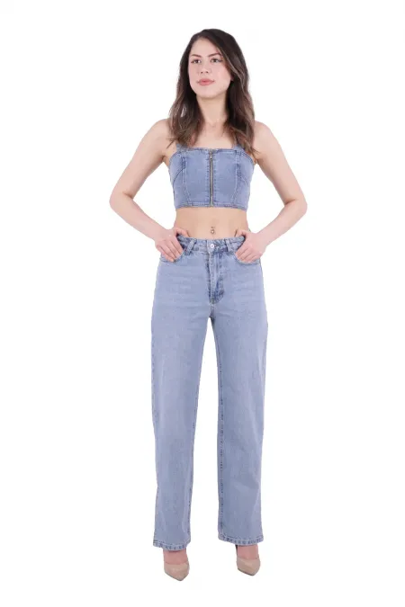 Paçası Yırtmaçlı Boru Paça Relax Kot Pantolon 931-15-(27-32) Paçası Yırtmaçlı Boru Paça Relax Kot Pantolon 931-15-(27-32)