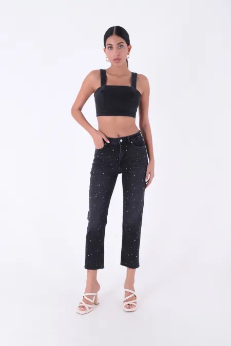Yıldızlı Mom Fit Dikişsiz Paça Kot Pantolon  1753-03-(26-31)
