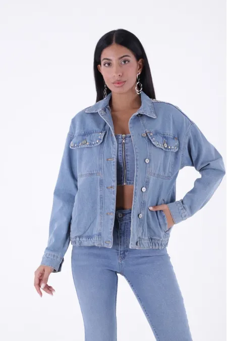 Denim Jacket with Embroidery on Back 634-06-(S-XL) Middle Blue Denim Denim Jacket with Embroidery on Back 634-06-(S-XL) Middle Blue Denim