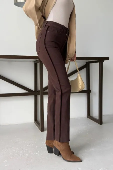 Stripe Detailed Mom Jeans 7111-78-(28-33) Brown