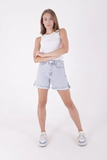 Double Folded Bottom Denim Short 292-90-(S-XL-6) Embroidered Double Folded Bottom Denim Short 292-90-(S-XL-6) Embroidered