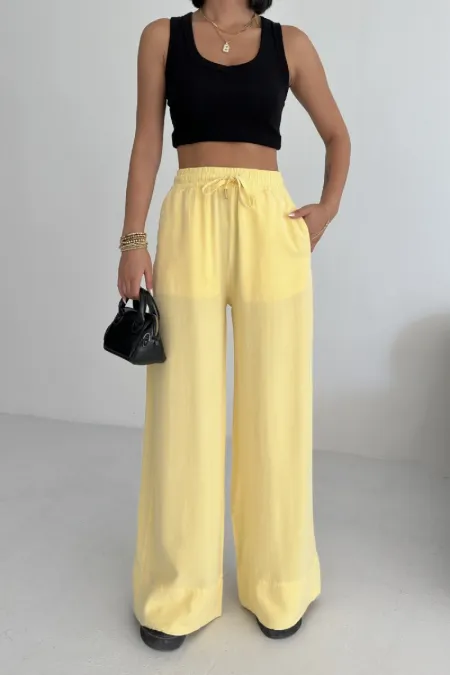 Paça Detaylı Lastikli Keten Pantolon  HS700-93-(S-XL)