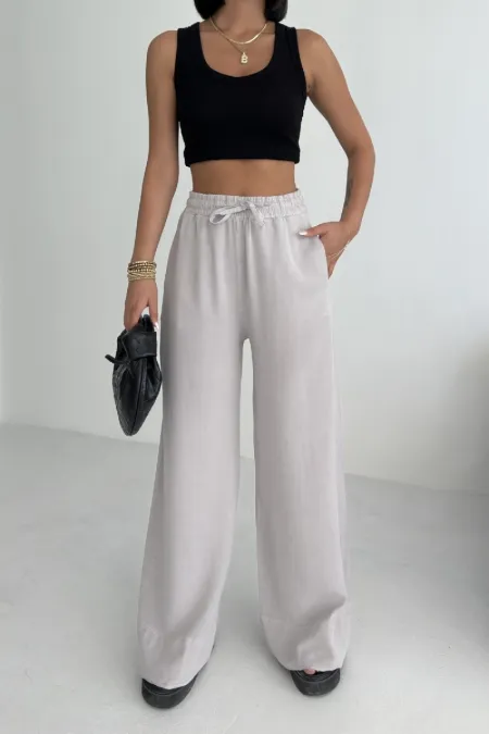 Paça Detaylı Lastikli Keten Pantolon  HS700-94-(S-XL)