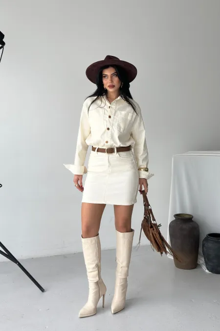 Buttoned Mini Denim Dress 3027-80-(S-L-3) Natural Buttoned Mini Denim Dress 3027-80-(S-L-3) Natural