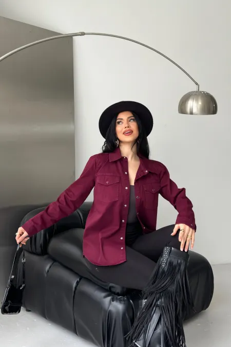 Denim Shirt with Snap Buttons 6013-82-(S-XL-6) Maroon